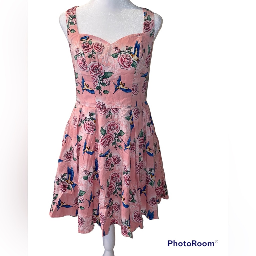 Hell Bunny Vixen Pinup Birds & Rose Dress Size S